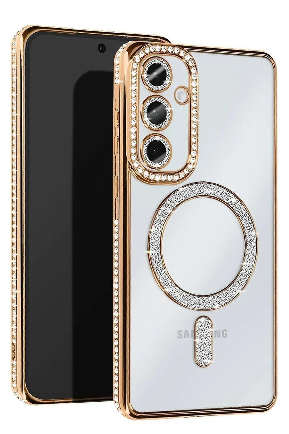 Mey İthalat®  Samsung Galaxy S25 Edge Joke Simli Magneticsafe Kılıf - Gold