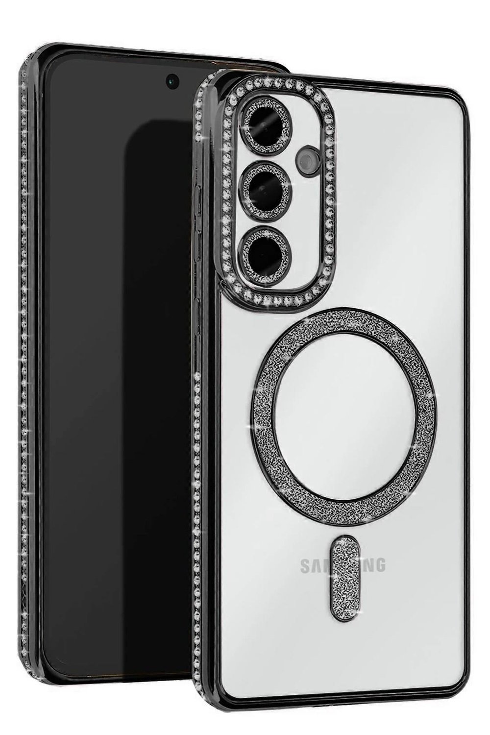 Mey İthalat®  Samsung Galaxy S25 Edge Joke Simli Magneticsafe Kılıf - Siyah