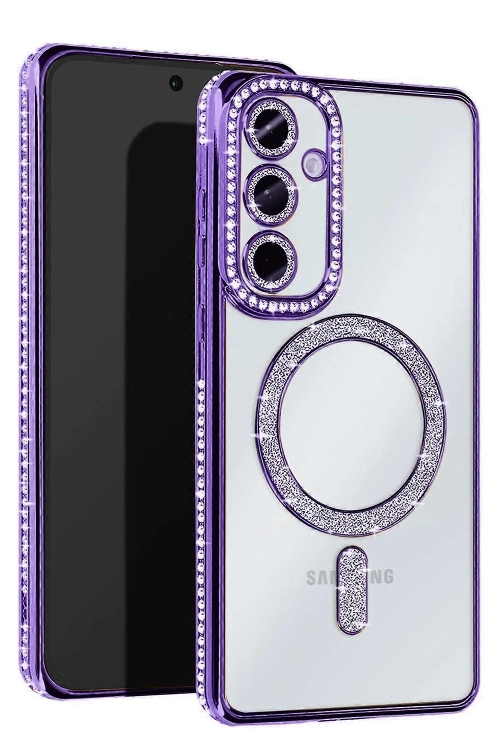 Mey İthalat®  Samsung Galaxy S25 Edge Joke Simli Magneticsafe Kılıf - Derin Mor