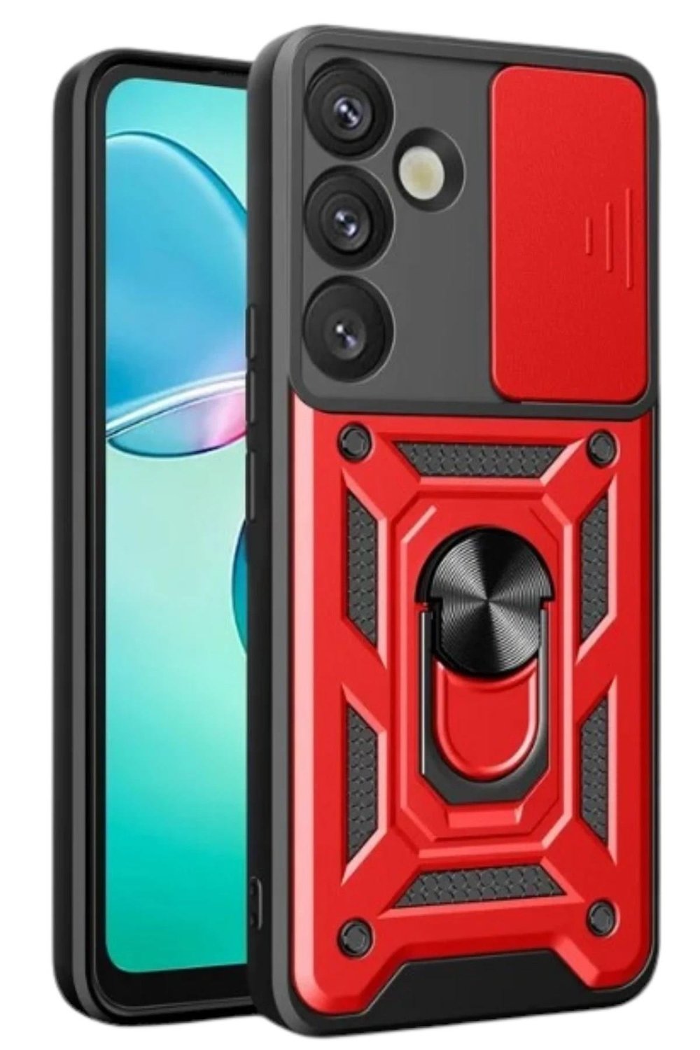 Mey İthalat®  Samsung Galaxy S25 Plus Kılıf Pars Lens Yüzüklü Silikon - Kırmızı