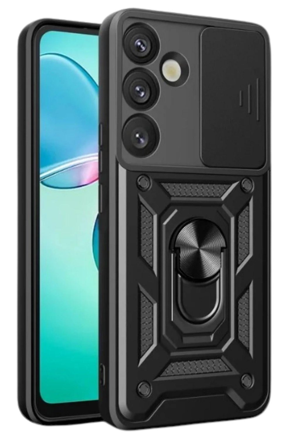 Mey İthalat®  Samsung Galaxy S25 Plus Kılıf Pars Lens Yüzüklü Silikon - Siyah