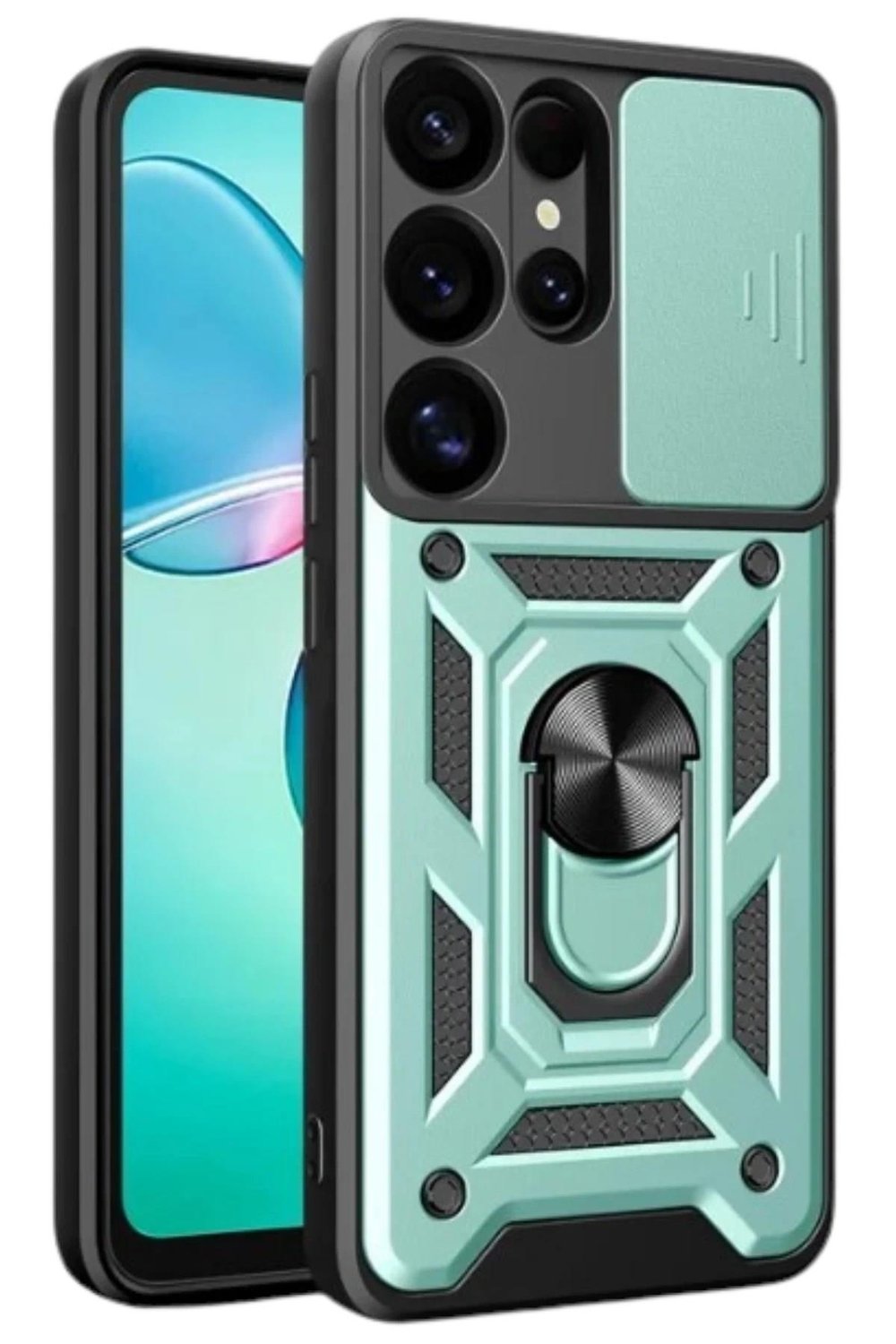 Mey İthalat®  Samsung Galaxy S25 Ultra Kılıf Pars Lens Yüzüklü Silikon - Yeşil