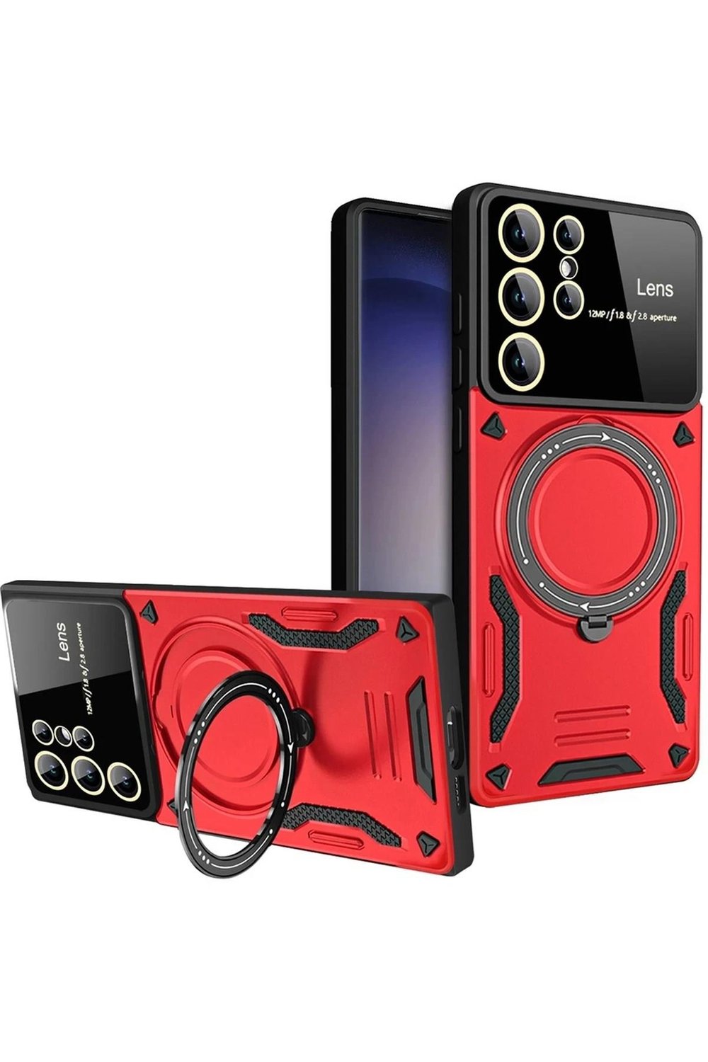 Mey İthalat®  Samsung Galaxy S25 Ultra Kılıf Joy Lens Standlı Kapak - Kırmızı