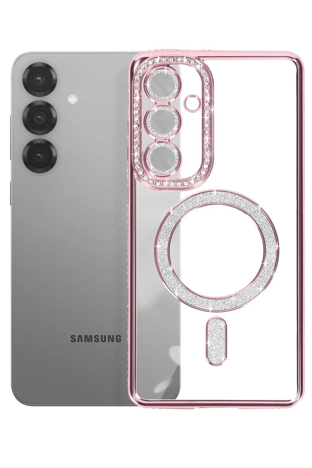 Mey İthalat®  Samsung Galaxy S26 Joke Simli Magneticsafe Kılıf - Pembe