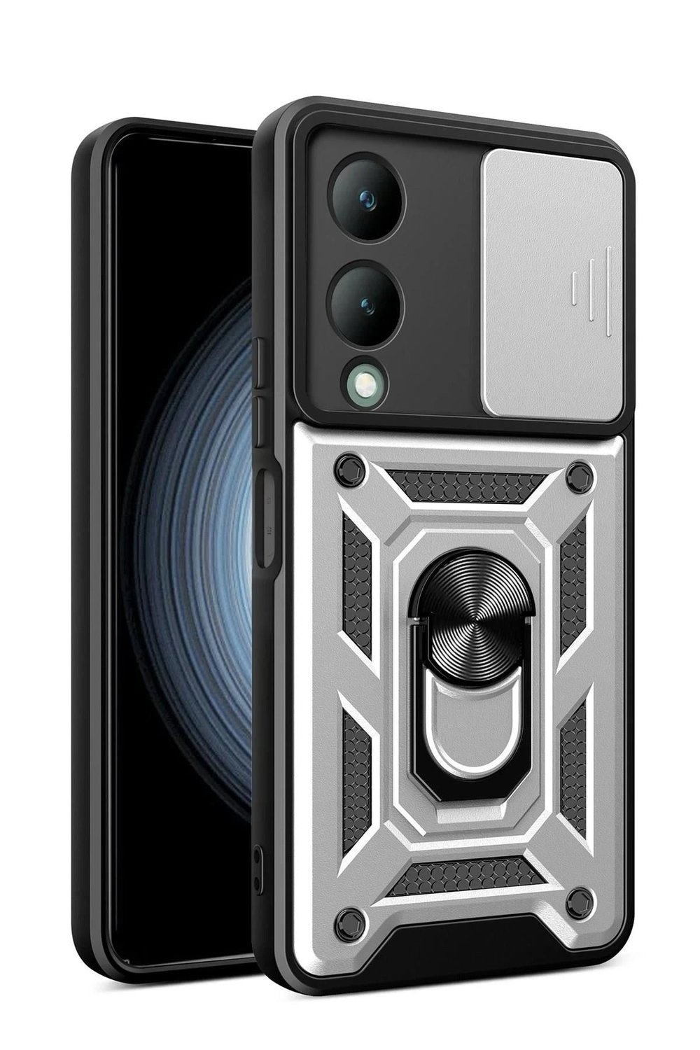 Mey İthalat®  Vivo Y17S Kılıf Pars Lens Yüzüklü Silikon - Gümüş