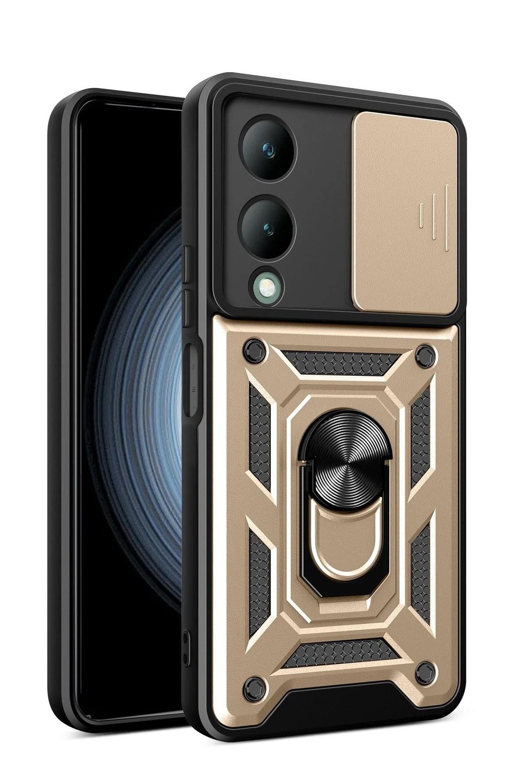 Mey İthalat®  Vivo Y17S Kılıf Pars Lens Yüzüklü Silikon - Gold