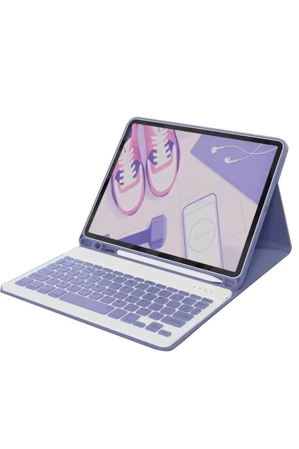 Mey İthalat®  iPad 10.2 (9.nesil) Kılıf KC01 Smart Klavyeli Tablet Kılıfı - Derin Mor