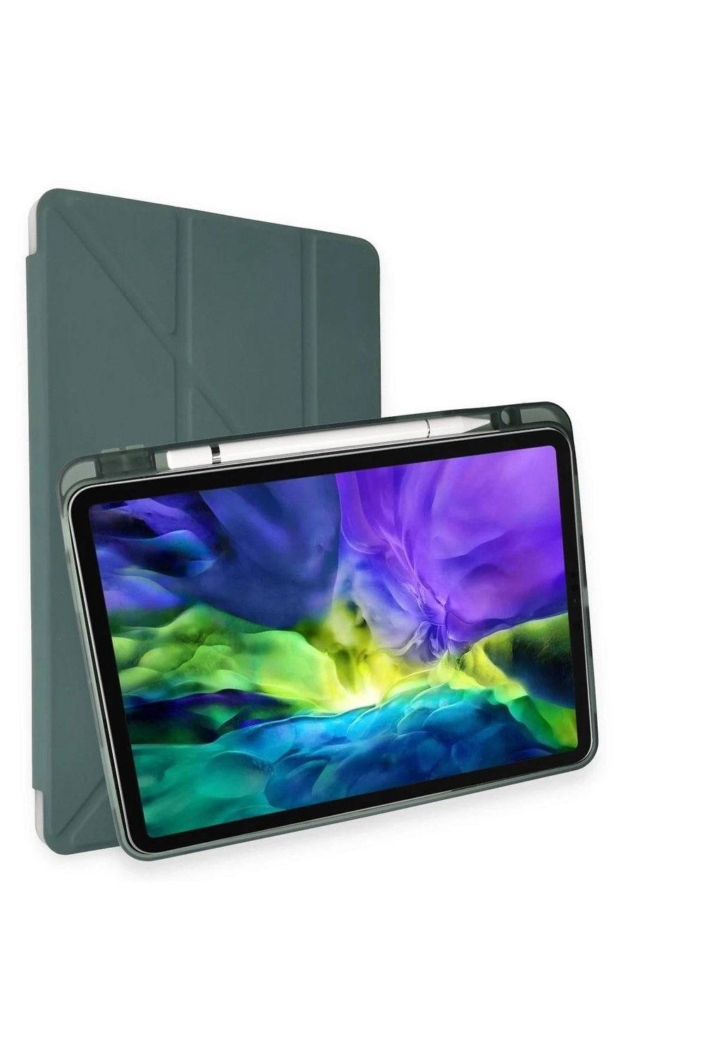 Mey İthalat®  iPad Pro 11 (2024) Kılıf Kalemlikli Mars Tablet Kılıfı - Koyu Yeşil