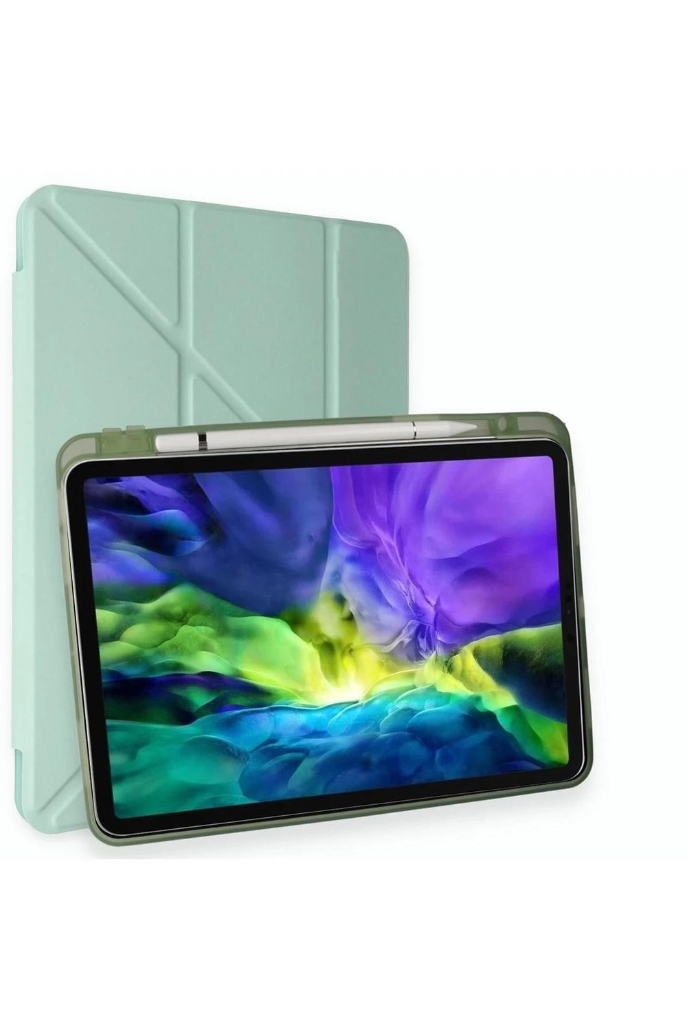 Mey İthalat®  iPad Pro 11 (2024) Kılıf Kalemlikli Mars Tablet Kılıfı - Açık Yeşil