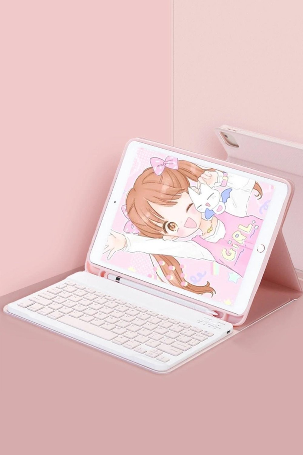 Mey İthalat®  iPad Pro 12.9 (2024) Kılıf KC01 Smart Klavyeli Tablet Kılıfı - Pembe
