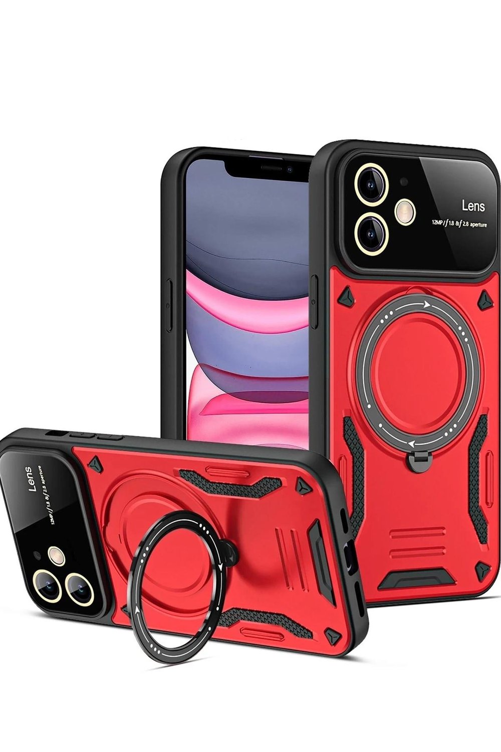 Mey İthalat®  iPhone 11 Kılıf Joy Lens Standlı Kapak - Kırmızı