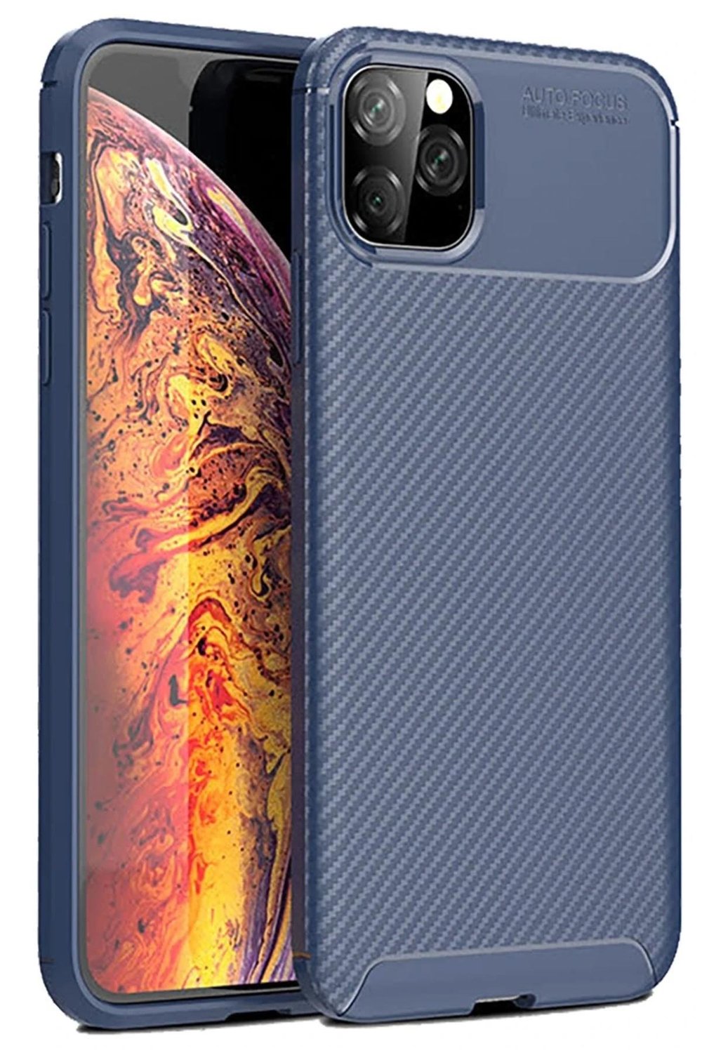Mey İthalat®  iPhone 11 Pro Kılıf Auto Focus Karbon Kapak - Lacivert