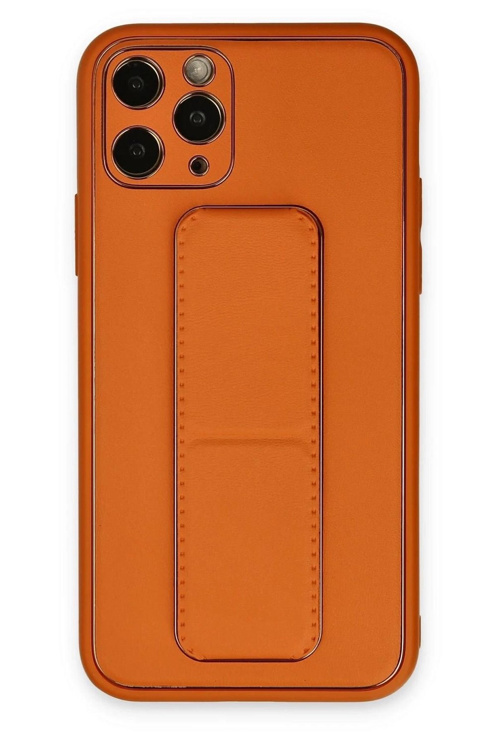 Mey İthalat®  iPhone 11 Pro Kılıf Coco Deri Standlı Kapak - Turuncu