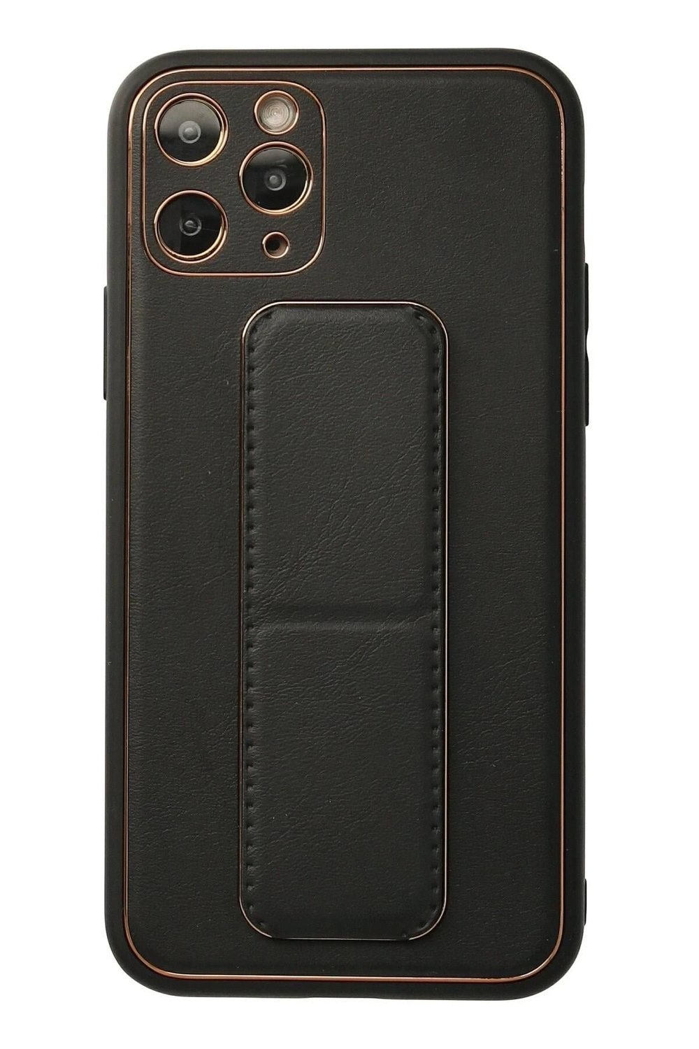Mey İthalat®  iPhone 11 Pro Kılıf Coco Deri Standlı Kapak - Siyah