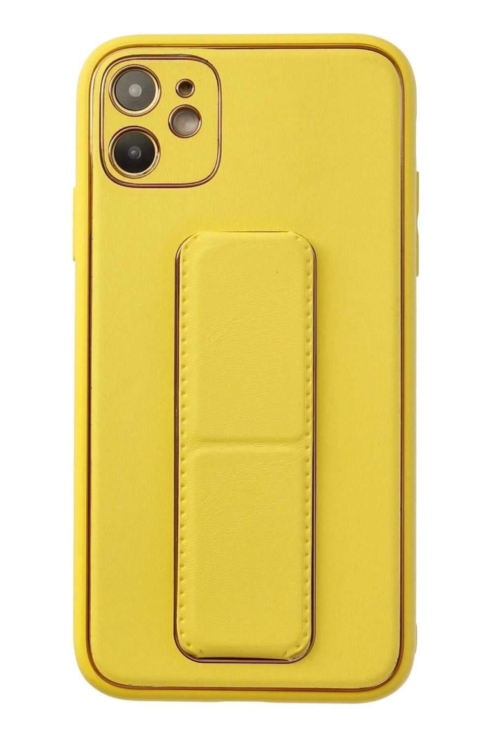 Mey İthalat®  iPhone 12 Kılıf Coco Deri Standlı Kapak - Sarı
