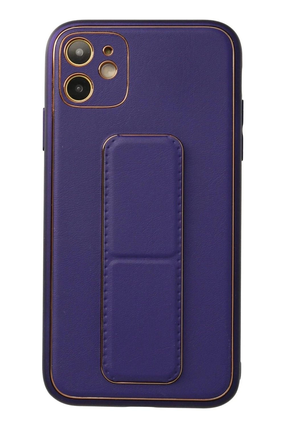 Mey İthalat®  iPhone 12 Kılıf Coco Deri Standlı Kapak - Mor