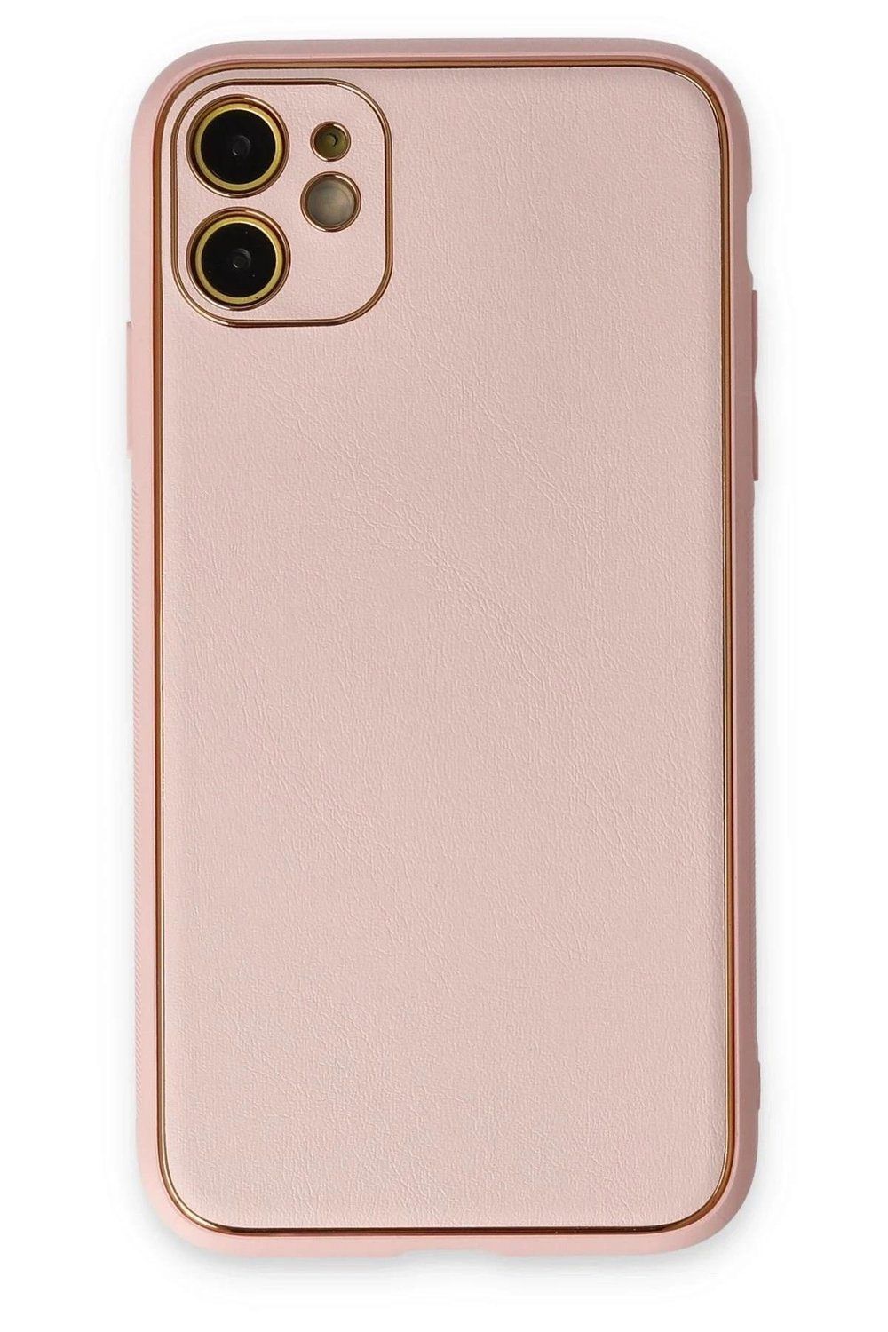 Mey İthalat®  iPhone 12 Kılıf Coco Deri Silikon Kapak - Pudra