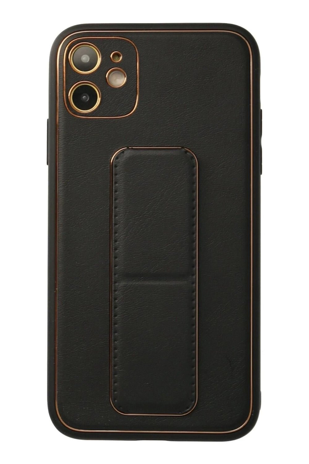 Mey İthalat®  iPhone 12 Kılıf Coco Deri Standlı Kapak - Siyah