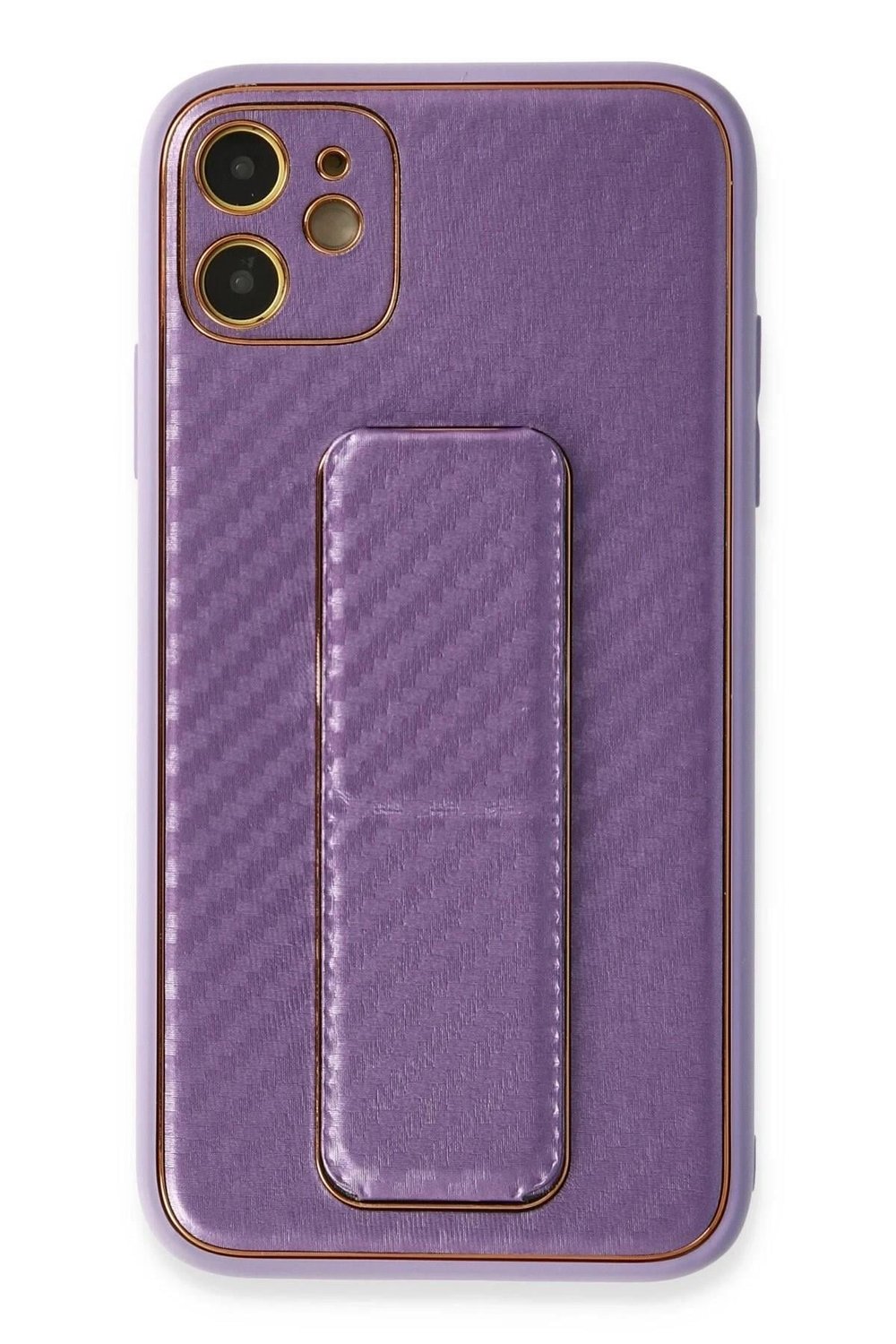 Mey İthalat®  iPhone 12 Kılıf Coco Karbon Standlı Kapak - Mor