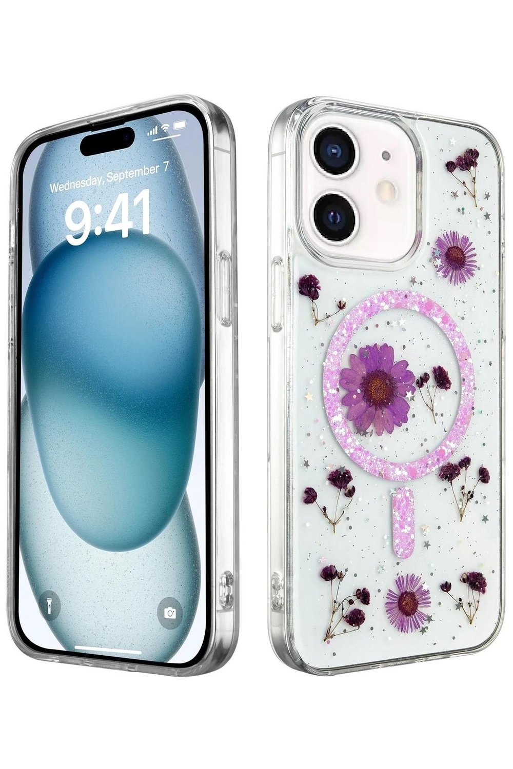 Mey İthalat®  iPhone 12 Kılıf Daisy Simli Magsafe Kapak - Mor