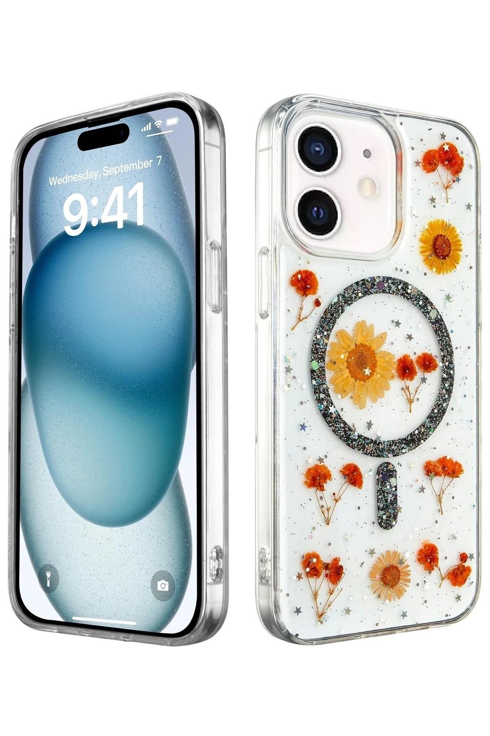 Mey İthalat®  iPhone 12 Kılıf Daisy Simli Magsafe Kapak - Siyah