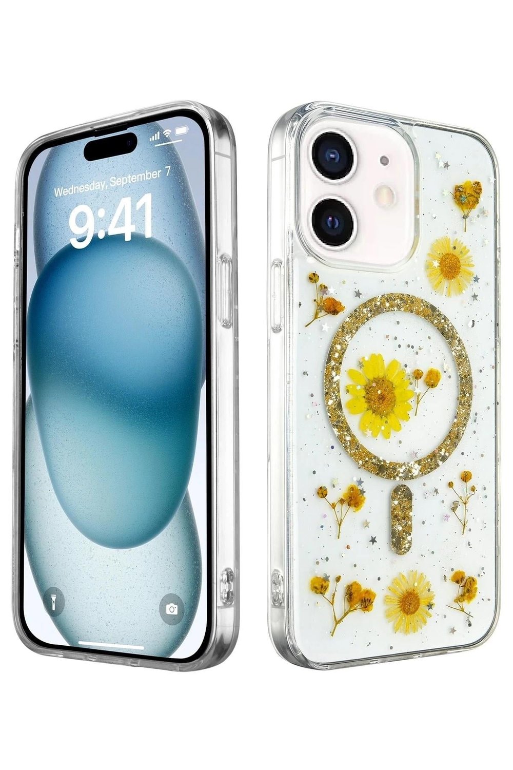 Mey İthalat®  iPhone 12 Kılıf Daisy Simli Magsafe Kapak - Gold