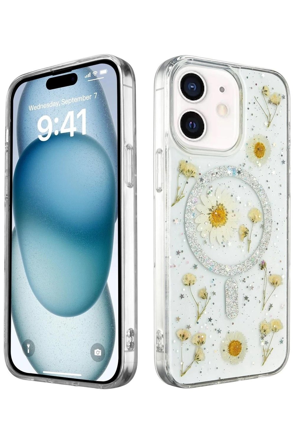 Mey İthalat®  iPhone 12 Kılıf Daisy Simli Magsafe Kapak - Gümüş