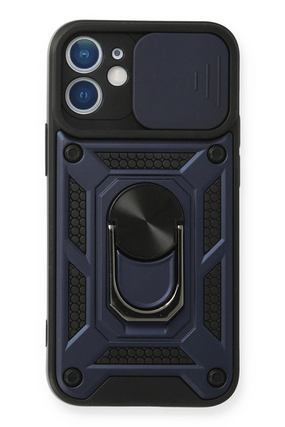 Mey İthalat®  iPhone 12 Kılıf Pars Lens Yüzüklü Silikon - Lacivert