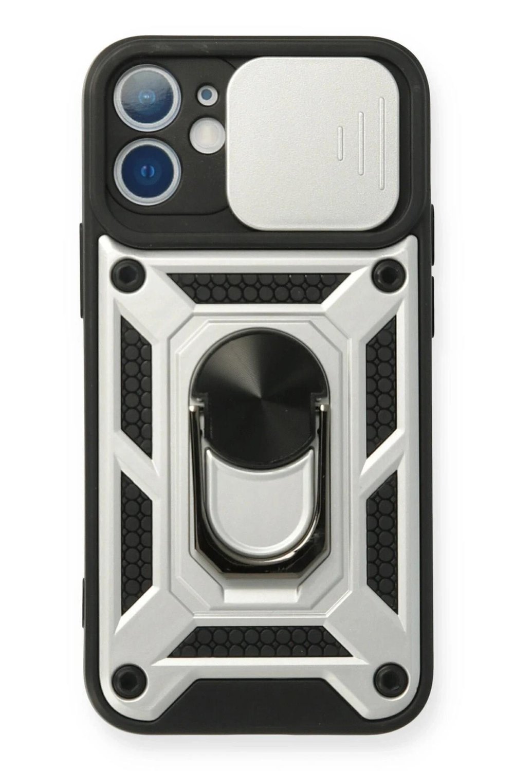 Mey İthalat®  iPhone 12 Mini Kılıf Pars Lens Yüzüklü Silikon - Gümüş