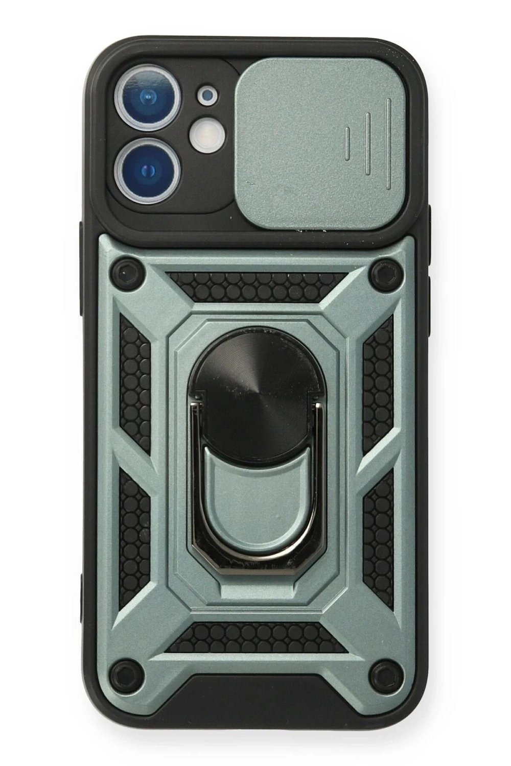 Mey İthalat®  iPhone 12 Mini Kılıf Pars Lens Yüzüklü Silikon - Yeşil