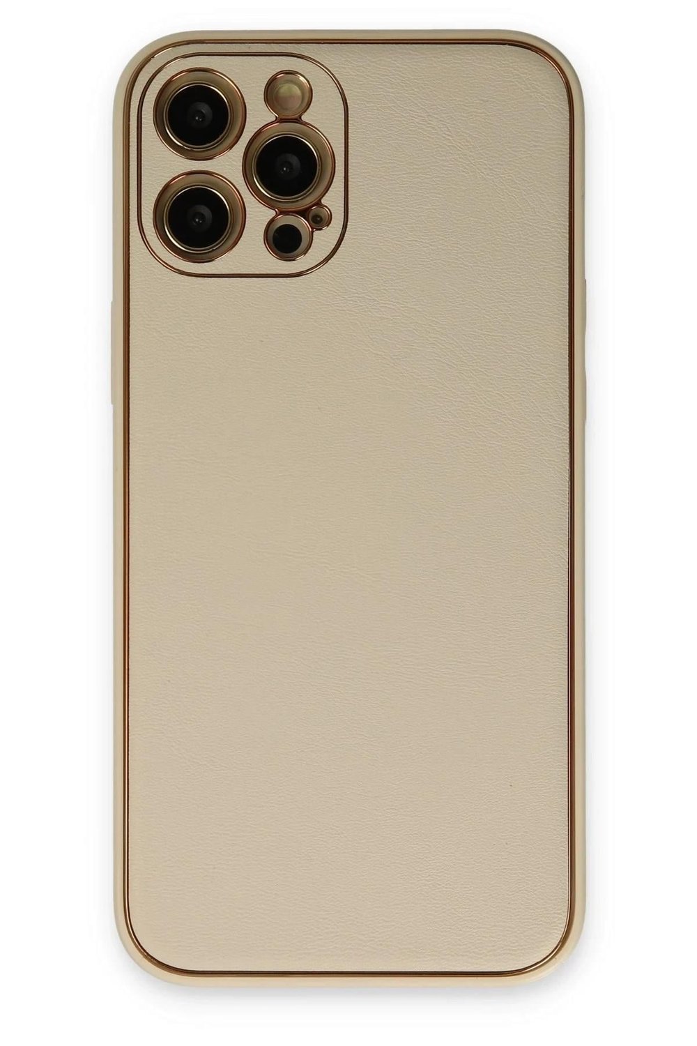 Mey İthalat®  iPhone 12 Pro Kılıf Coco Deri Silikon Kapak - Gold