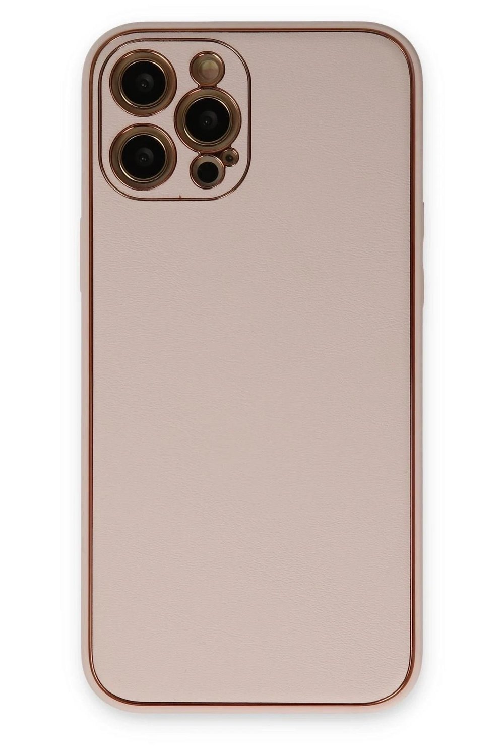 Mey İthalat®  iPhone 12 Pro Kılıf Coco Deri Silikon Kapak - Pudra