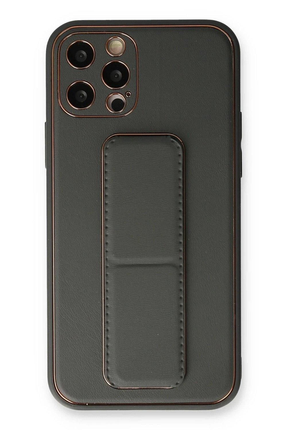 Mey İthalat®  iPhone 12 Pro Kılıf Coco Deri Standlı Kapak - Füme