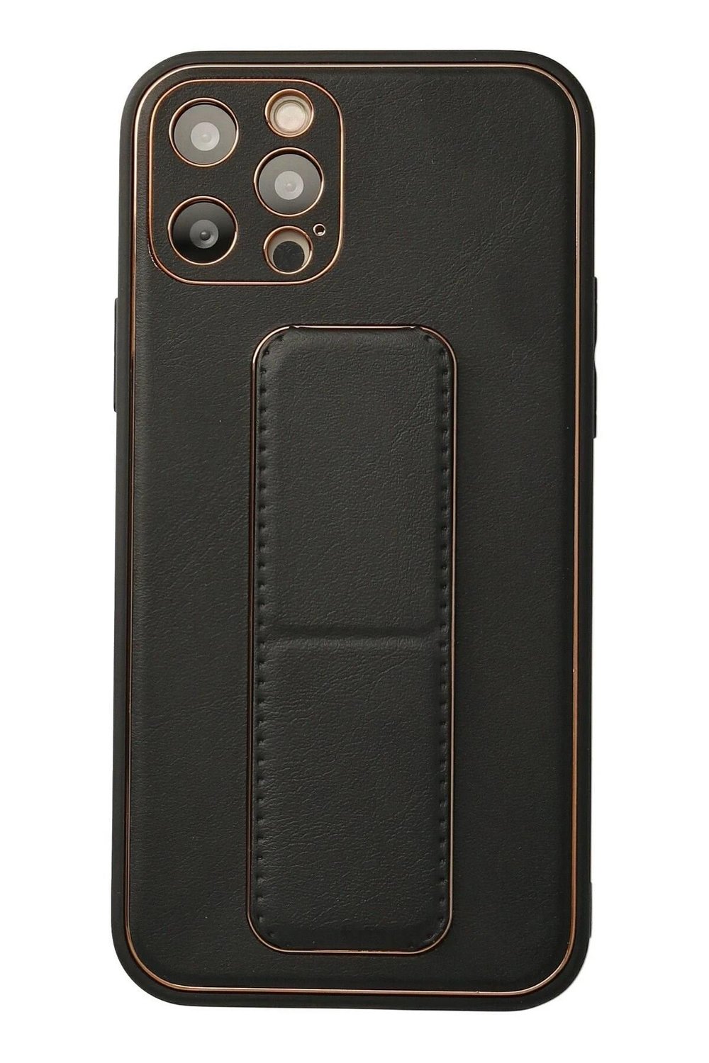 Mey İthalat®  iPhone 12 Pro Kılıf Coco Deri Standlı Kapak - Siyah
