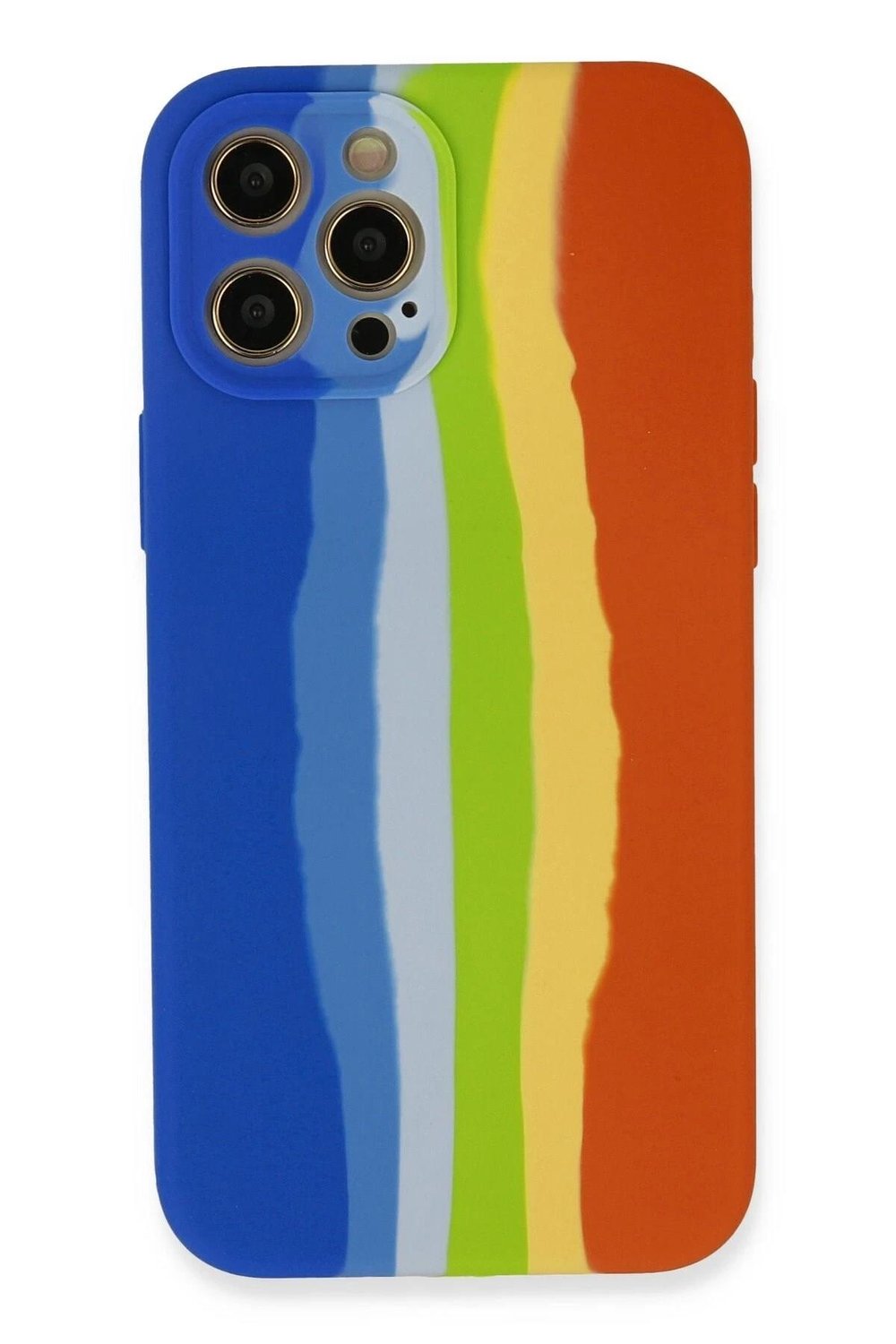 Mey İthalat®  iPhone 12 Pro Kılıf Ebruli Lansman Silikon - Mavi-Turuncu
