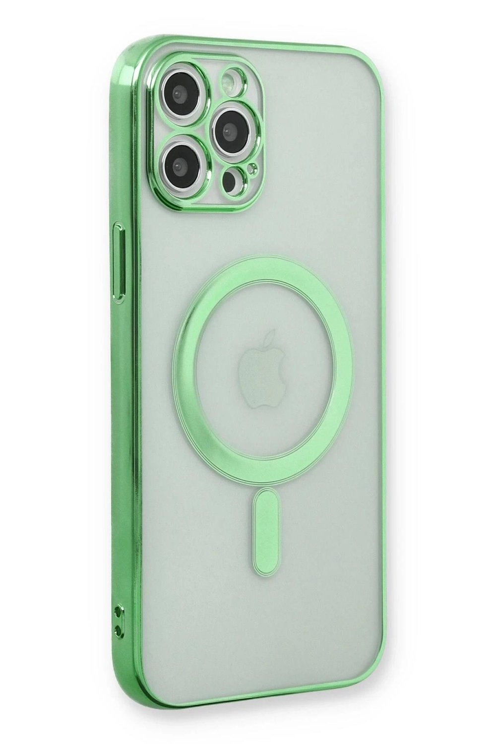 Mey İthalat®  iPhone 12 Pro Kılıf Magneticsafe Lazer Silikon - Haki Yeşil
