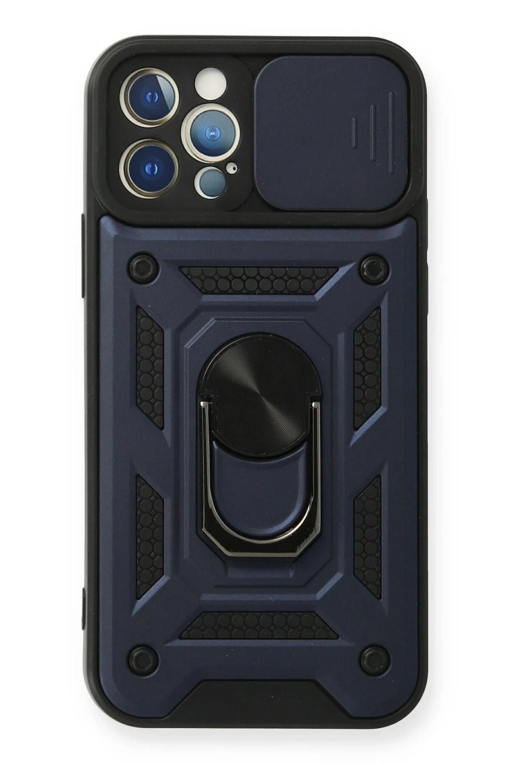 Mey İthalat®  iPhone 12 Pro Kılıf Pars Lens Yüzüklü Silikon - Lacivert