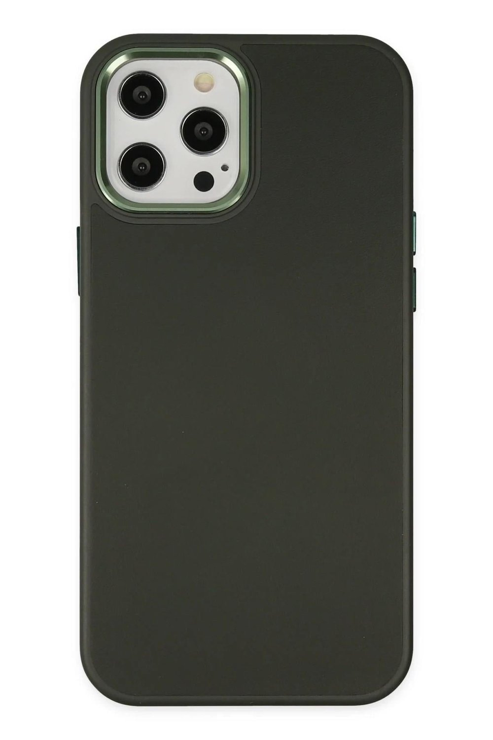 Mey İthalat®  iPhone 12 Pro Max Kılıf Asya Deri Silikon - Koyu Yeşil