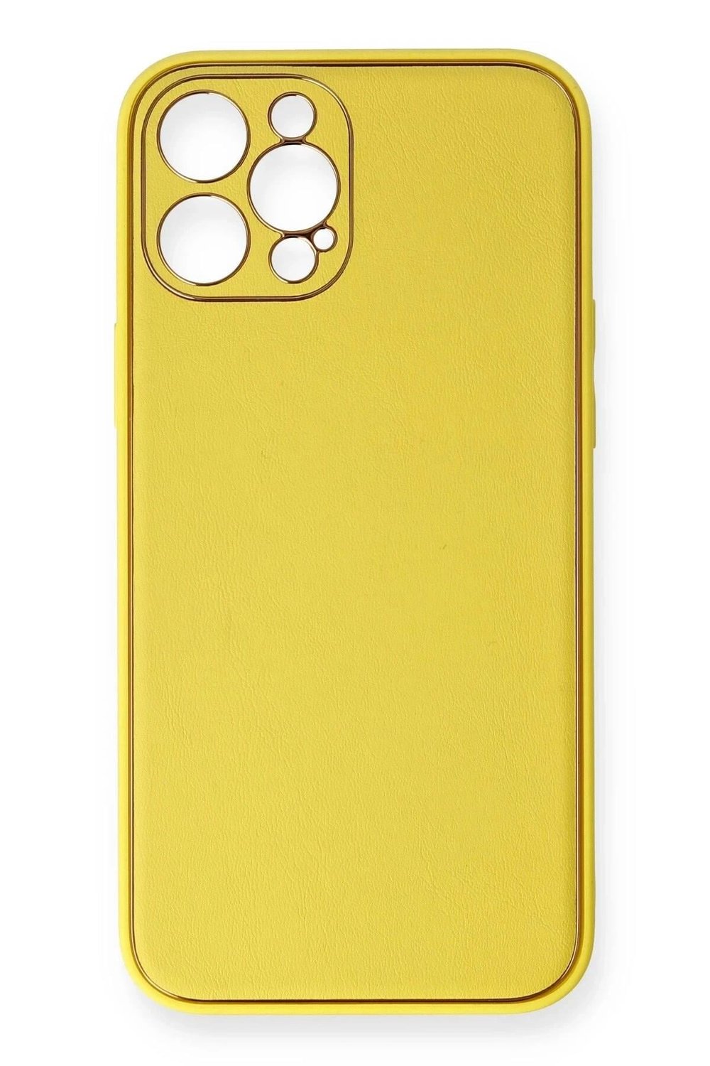 Mey İthalat®  iPhone 12 Pro Max Kılıf Coco Deri Silikon Kapak - Sarı