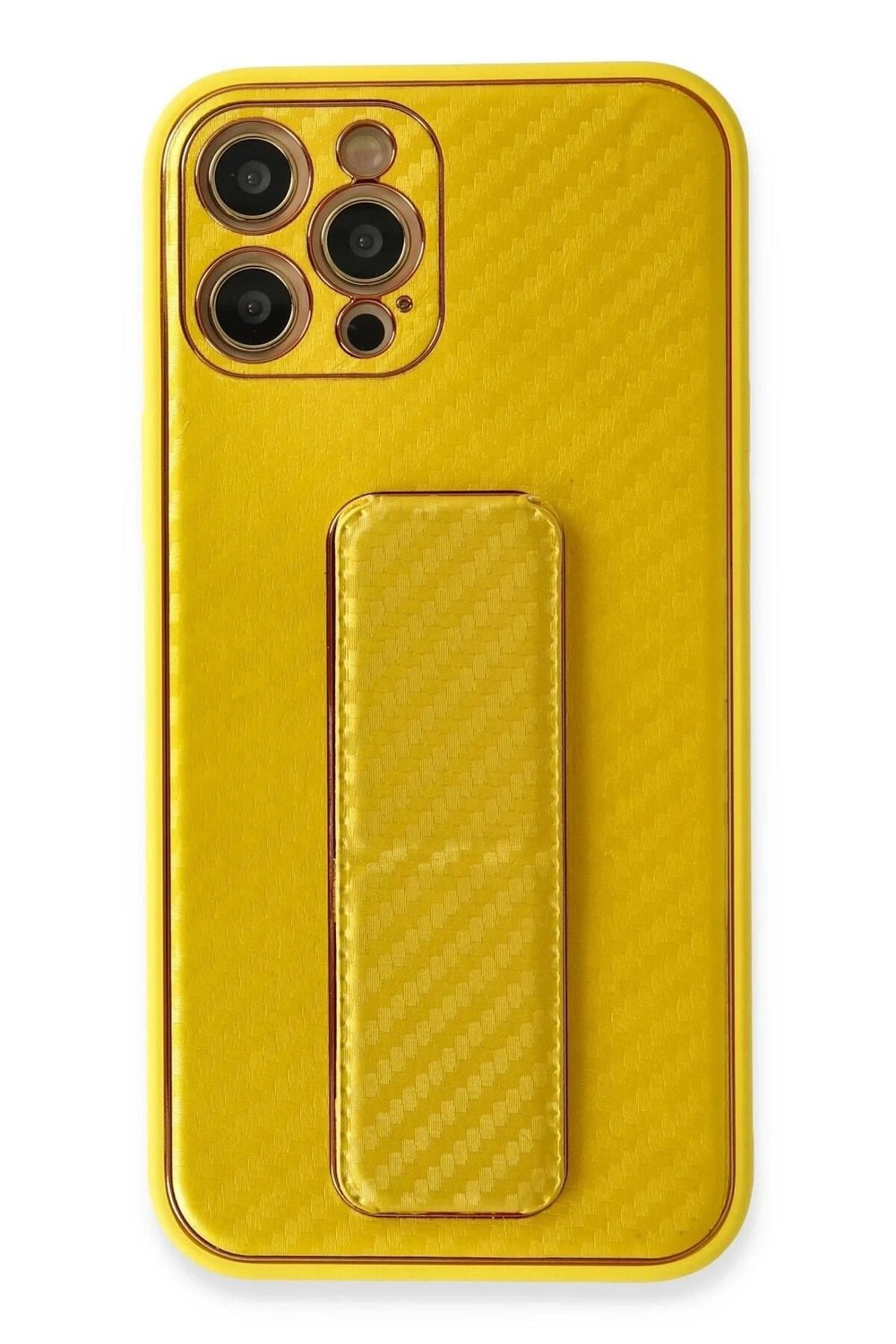 Mey İthalat®  iPhone 12 Pro Max Kılıf Coco Karbon Standlı Kapak - Sarı