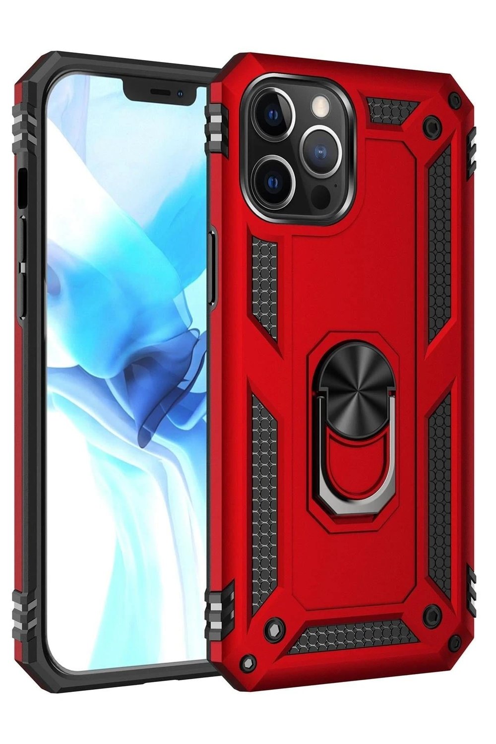 Mey İthalat®  iPhone 12 Pro Max Kılıf Sofya Yüzüklü Silikon Kapak - Kırmızı
