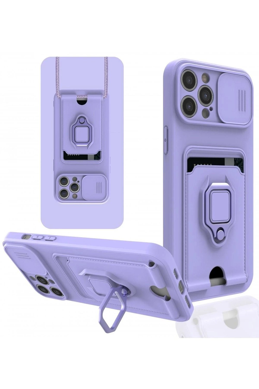 Mey İthalat®  iPhone 12 Pro Max Kılıf Zuma Kartvizitli Yüzüklü Silikon - Lila