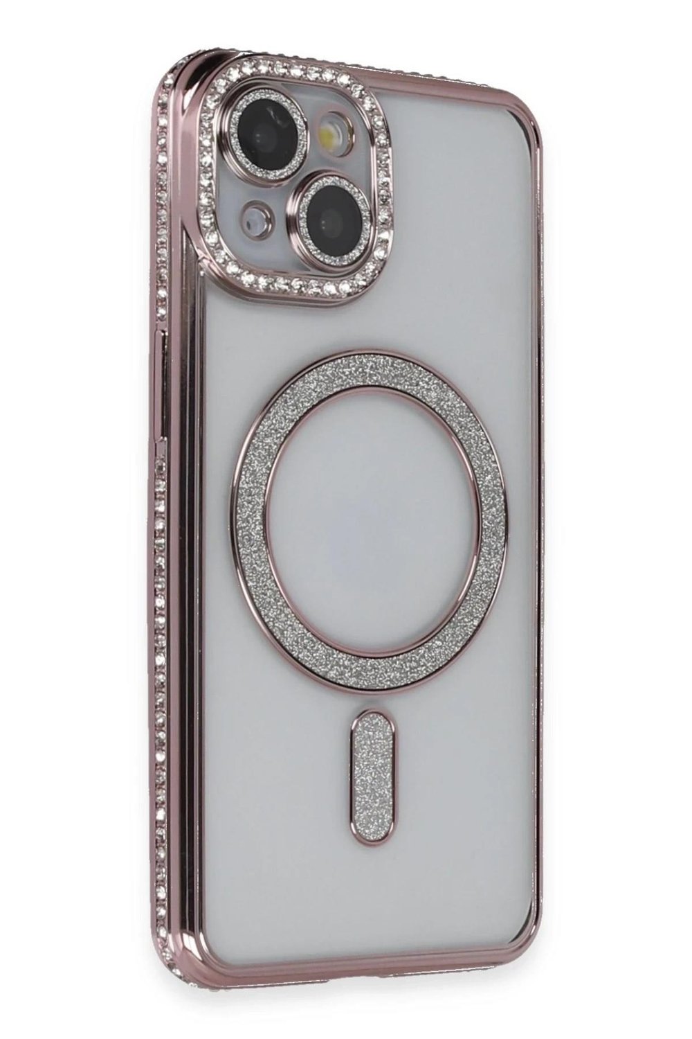 Mey İthalat®  iPhone 13 Kılıf Joke Simli Magneticsafe Kılıf - Pembe