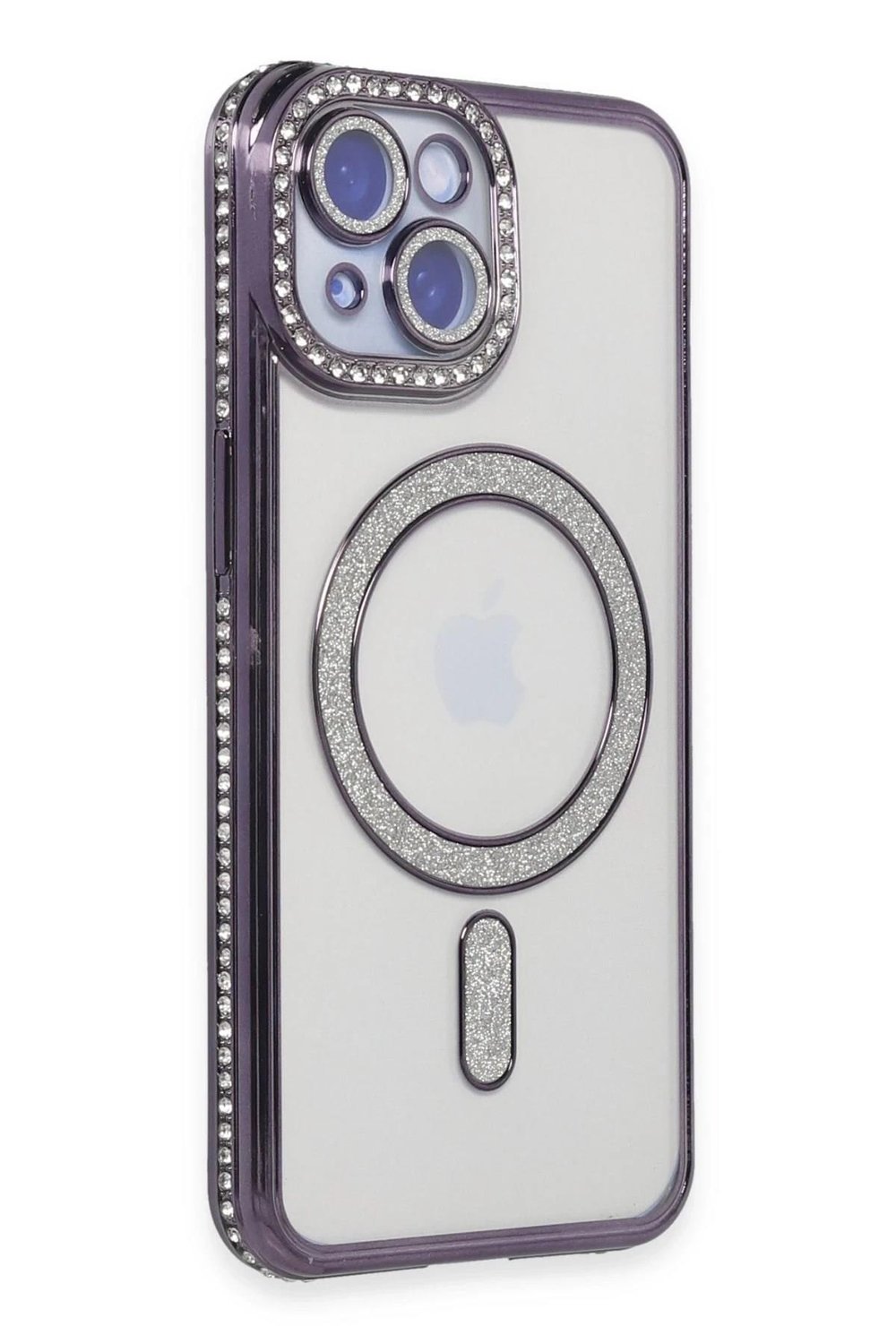 Mey İthalat®  iPhone 13 Kılıf Joke Simli Magneticsafe Kılıf - Derin Mor