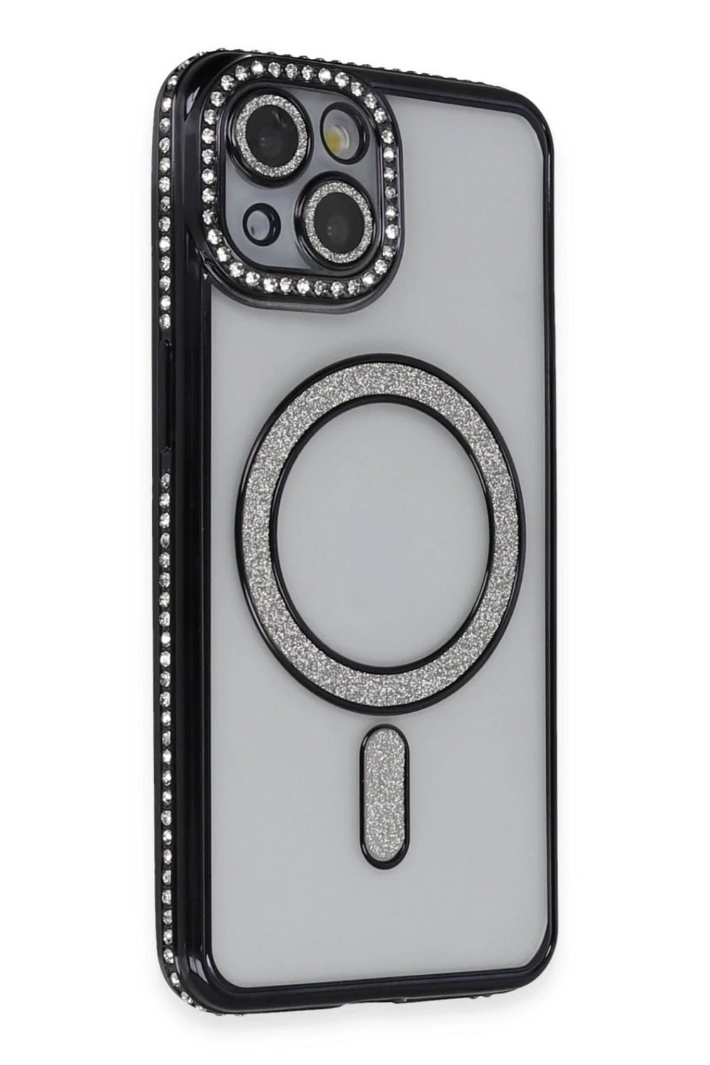 Mey İthalat®  iPhone 13 Kılıf Joke Simli Magneticsafe Kılıf - Siyah