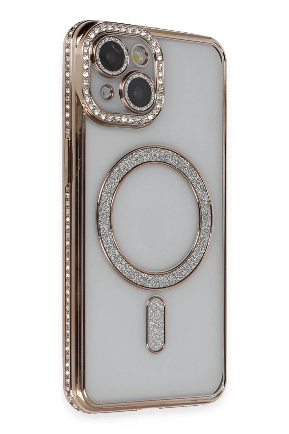 Mey İthalat®  iPhone 13 Kılıf Joke Simli Magneticsafe Kılıf - Gold