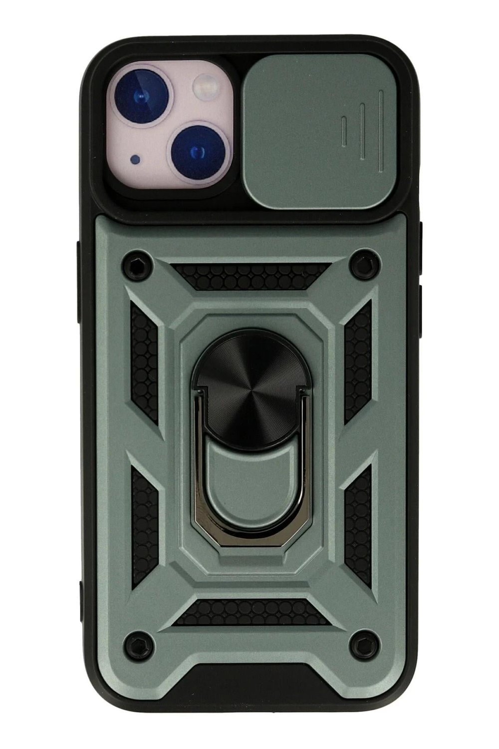 Mey İthalat®  iPhone 13 Kılıf Pars Lens Yüzüklü Silikon - Yeşil