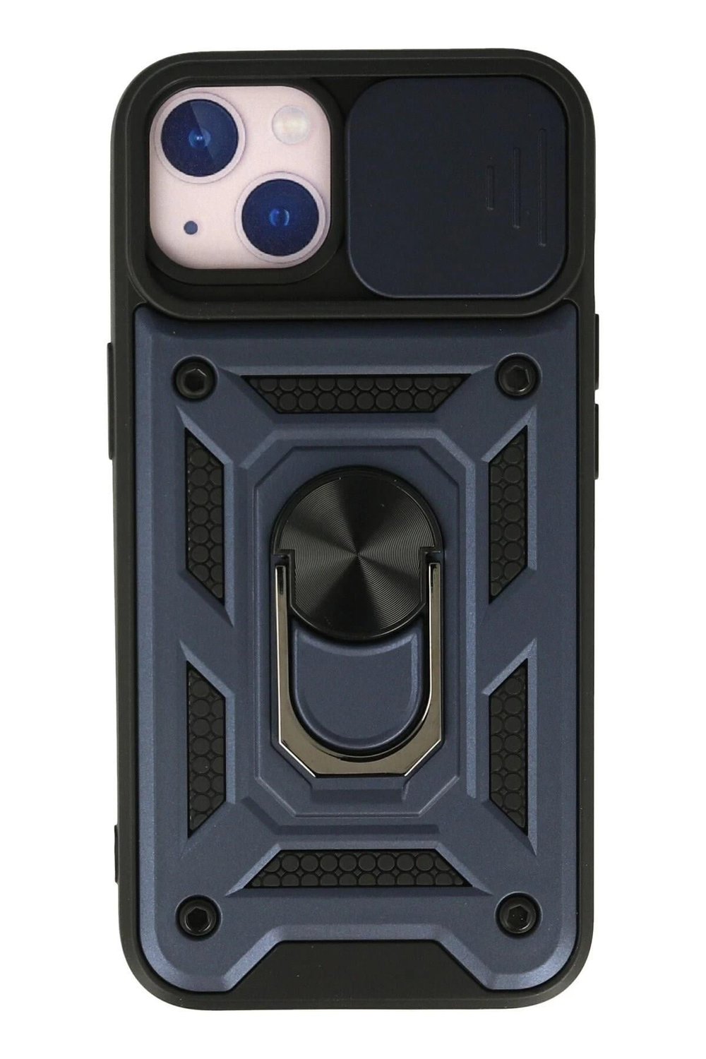 Mey İthalat®  iPhone 13 Kılıf Pars Lens Yüzüklü Silikon - Lacivert