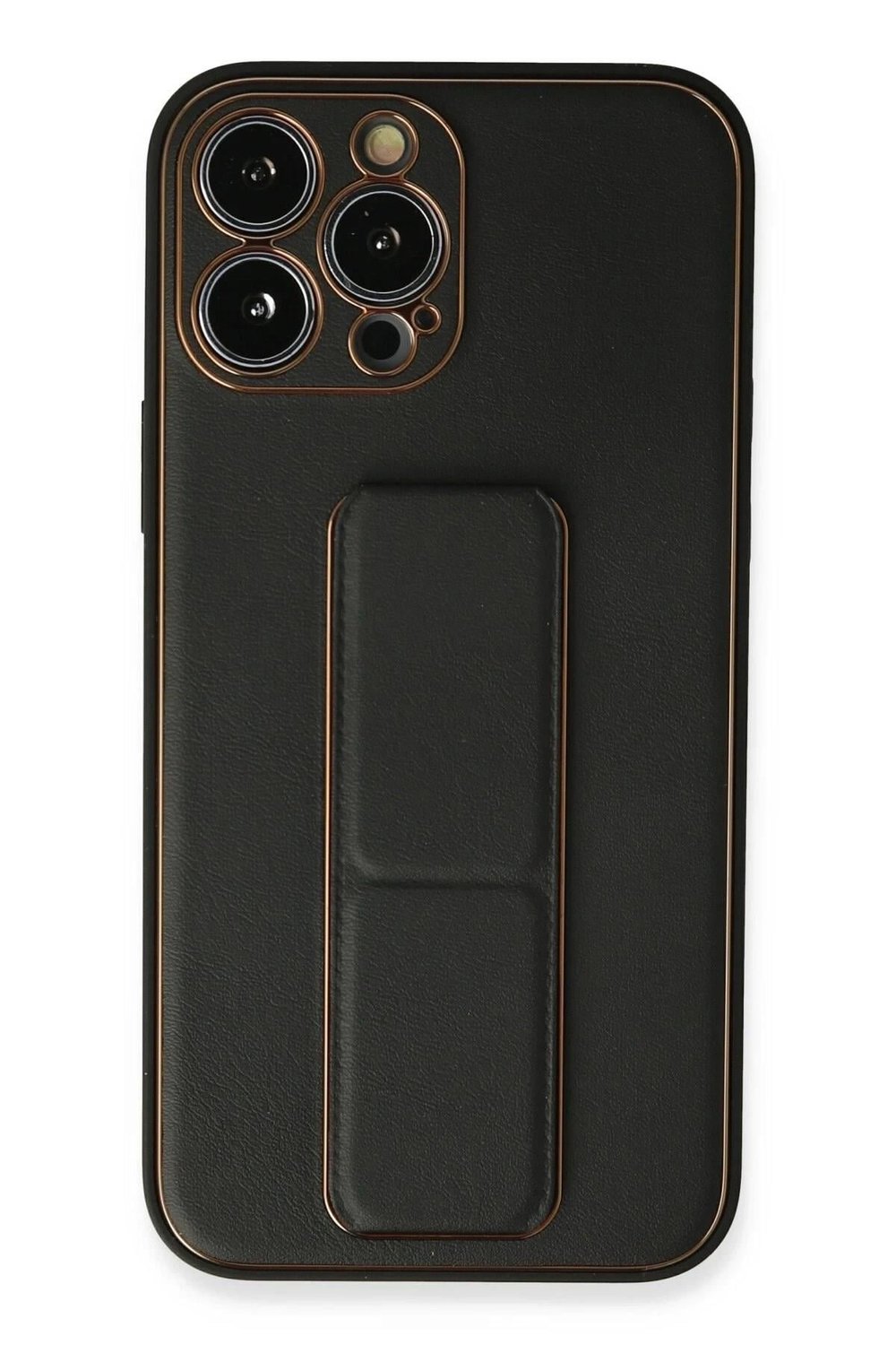 Mey İthalat®  iPhone 13 Pro Kılıf Coco Deri Standlı Kapak - Siyah