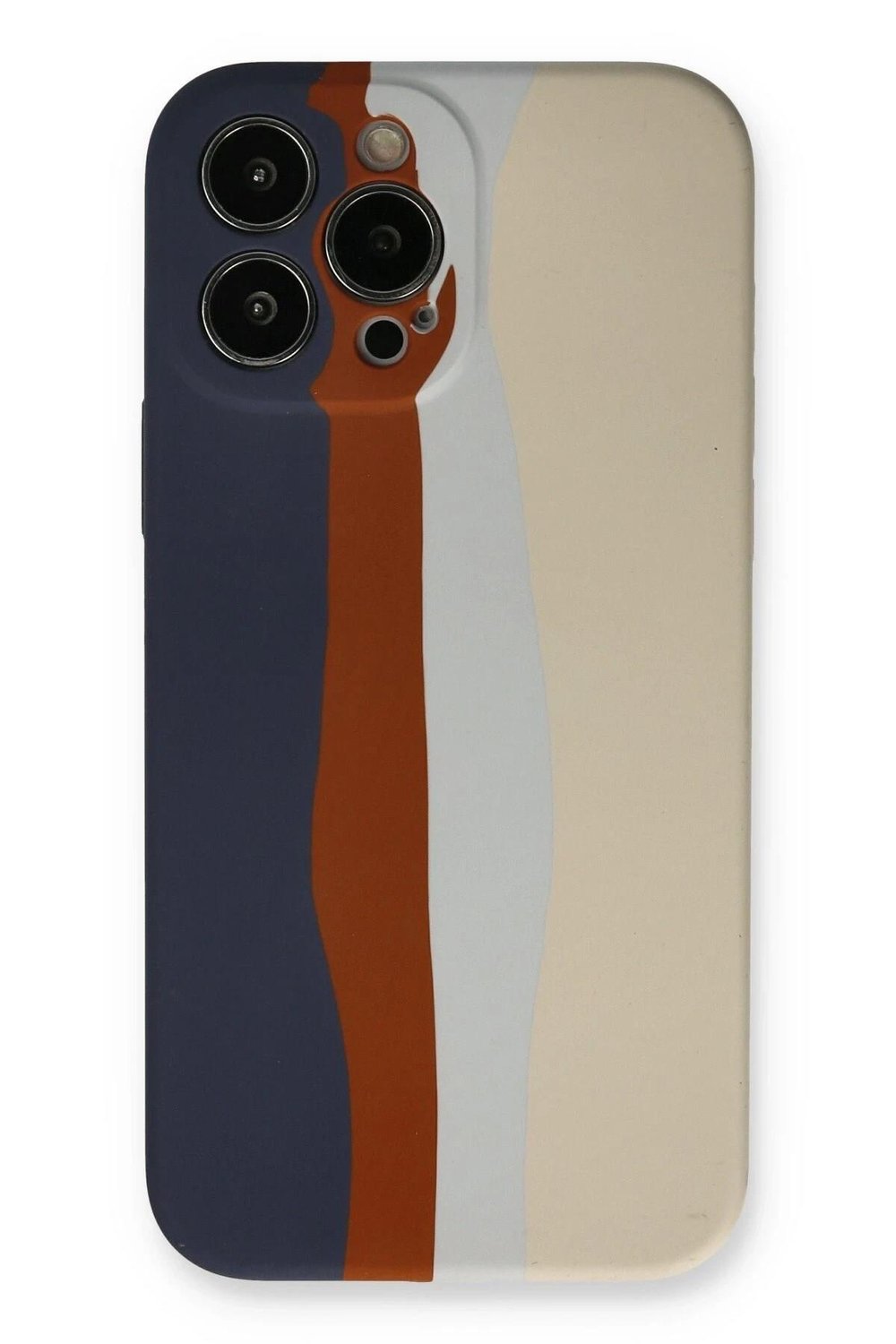 Mey İthalat®  iPhone 13 Pro Kılıf Ebruli Lansman Silikon - Lacivert-Krem
